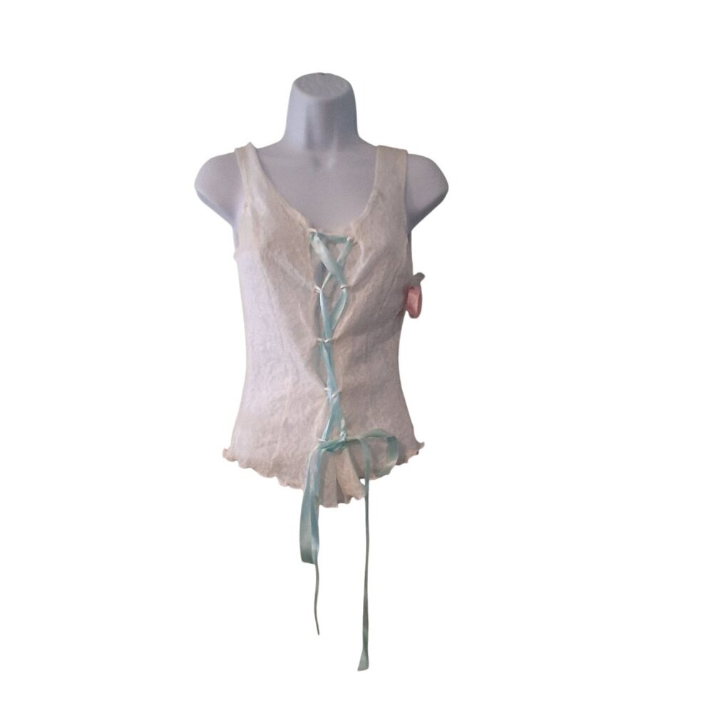 Petra Fashions nwot lace tank top M ribbons pink blue vintage fairy Coquet